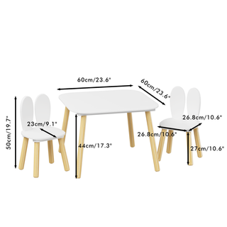 Sunvega Kids Table and 2 Chairs Set Wooden Activity Play Table with Bear and Tiger Design