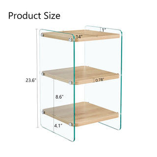 Sunvega Three Layer Bedside Cabinet with MDF Board and Transparent Tempered Glass