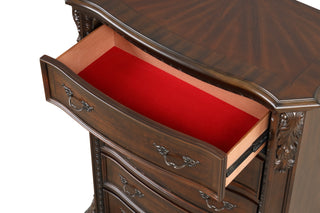 Sunvega Traditional Style Walnut Wood Chest With Five Spacious Drawers For Bedroom