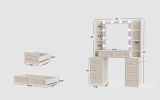 Sunvega Makeup Vanity Desk with Lighted Mirror, Charging Station and 7 Drawers