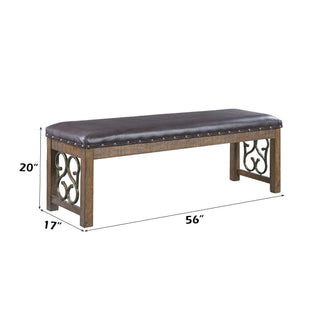 Sunvega Weathered Cherry Finish Bench with PU Leather Cushion and 16" Floor Clearance