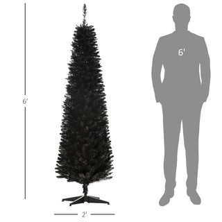 Sunvega Pencil Artificial Xmas Tree with Faux Snow Flocked Full Branch Tips Flame-retardant