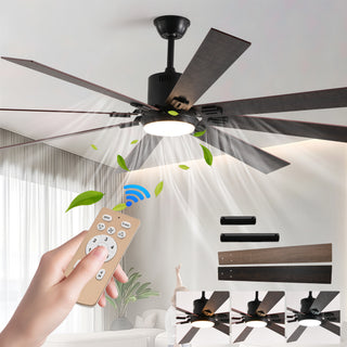 Sunvega 60 inch Modern Wood Ceiling Fan with Light and Remote Control, 6-Speed Noiseless Reversible DC Motor