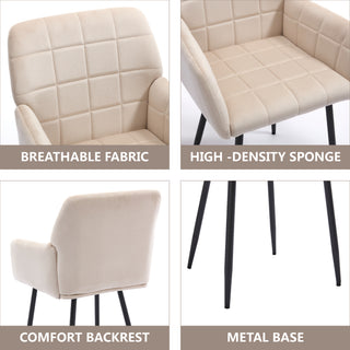 Sunvega Cream Velvet Upholstered Dining Chairs Set of 2 with Armrests