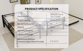 Sunvega Sturdy Metal Twin over Twin Bunk Bed with Safety Guardrail and Noise Reduced