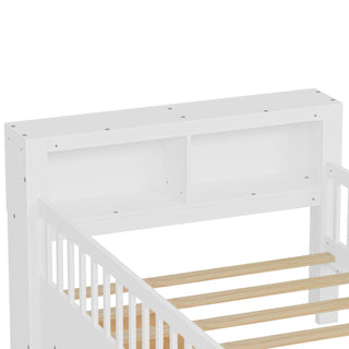 Sunvega Twin Size Bed with Headboard Storage, Two Under-Bed Drawers, and Three-Side Guardrails