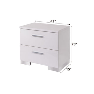 Sunvega Sleek White Nightstand with Chrome Legs and Two Spacious Drawers