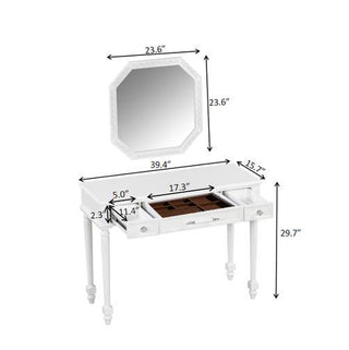 Sunvega Elegant White Dressing Table with Large Mirror and 3 Drawers for Bedroom