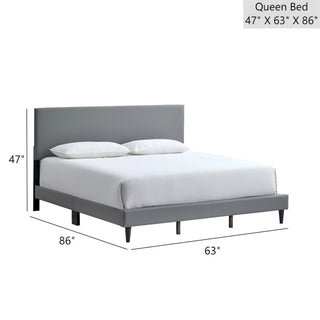 Sunvega White Faux Leather Upholstered Queen Bed with Adjustable Headboard