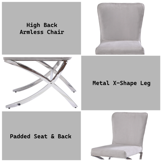 Sunvega Light Gray Velvet and Chrome Finish Armless Side Chair Set of 2