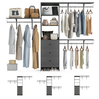 Sunvega High Capacity Wardrobe Rack with 3 Drawers, Shelves & Expandable Hanger Rods