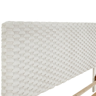 Sunvega Plush 3D Upholstered Platform Bed in White Dove with Height Adjustable Headboard