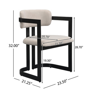 Sunvega Modern Upholstered Dining Chairs with Soft Beige Fabric Seat and Black Metal Frame