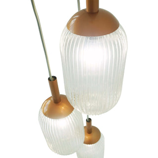 Sunvega Mid-Century Pendant Lamp with Bronze Metal Base and Clear Ribbed Glass Shades