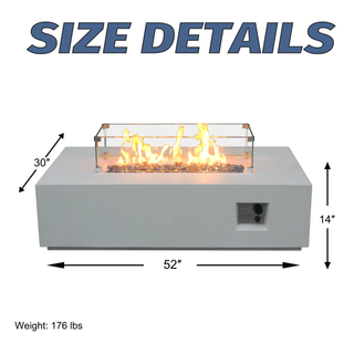Sunvega 52 Inch Outdoor Concrete Propane Gas Fire Pit Table in Antique White