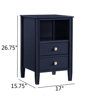 Sunvega Antique White Winston 2-Drawer Nightstand with Open Shelf and Fluted Legs