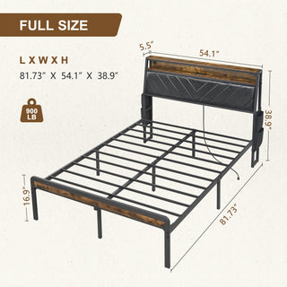 Sunvega Full Size Platform Bed Frame with 105-Degree Tilted Upholstered Headboard and RGB LED Lights