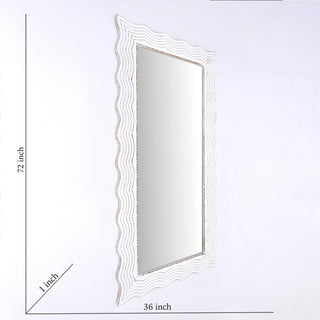 Sunvega Hand-Finished Distressed White Wood Mirror with Wavy Frame Edge 36x72 Inch