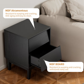 Sunvega Vintage-Style Bevel Design MDF Nightstand with Hidden Drawer Pulls