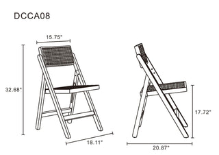 Sunvega Modern Industry Chic Cane Folding Dining Chair Set of 2 in Black and Natural