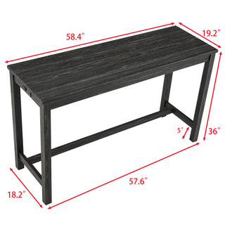 Sunvega Industrial Bar Table Set with Power Outlet and 4 Ergonomic Chairs for Living Room