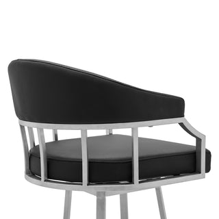 Sunvega Wyden Swivel Modern Black Faux Leather Barstool with Brushed Stainless Steel Base
