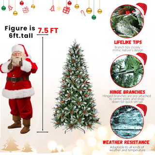 Sunvega Snow-Dusted Christmas Tree with Red Berries Pine Cones for Natural Holiday Decoration