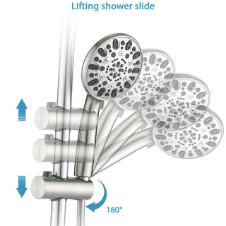 Sunvega No-Tool Installation 5 Inch Rain Shower & 7-Spray Handheld Combo with Slide Bar