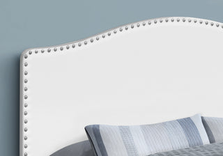 Sunvega Upholstered Queen Size Headboard with White Leather Look and Silver Trim