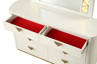 Sunvega Modern Style Wood Dresser with Gold Accents and Six Spacious Drawers