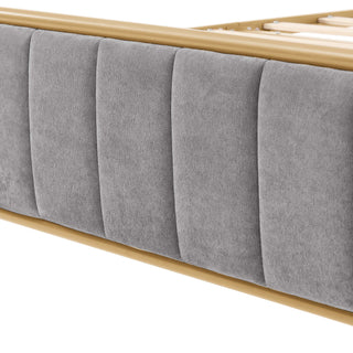 Sunvega Upholstered Queen Bed Frame with Tufted Headboard and Soft Fabric