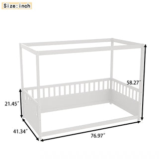 Sunvega Twin Size Floor Bed with Canopy Design and Guardrails for Kids