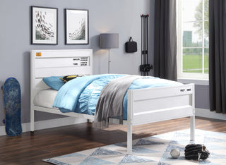 Sunvega Cargo White Finish Full Metal Bed with Recessed Panels and Container Lock