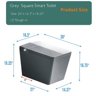 Sunvega Black Square Smart Toilet with Built-in Tank, Remote Control and Heated Bidet Seat