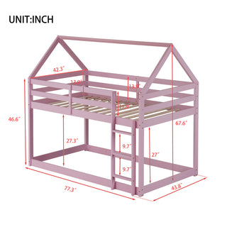Sunvega Rubber Wood Twin over Twin Bunk Bed with Ladder and Guardrails