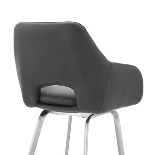 Sunvega Gray Faux Leather Swivel Bar Stool with Brushed Stainless Steel Base