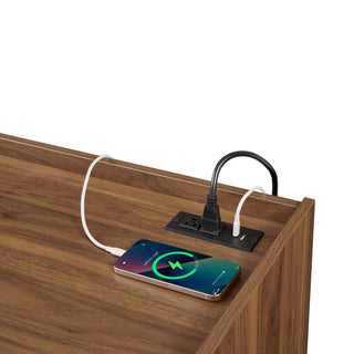 Sunvega Modern TV Stand with Four Tempered Glass Drawers and Built-in Charging Ports
