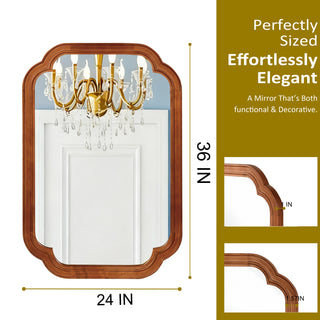 Sunvega Solid Wood Frame Rounded Corner Decorative Mirror for Bedroom Bathroom Living Room