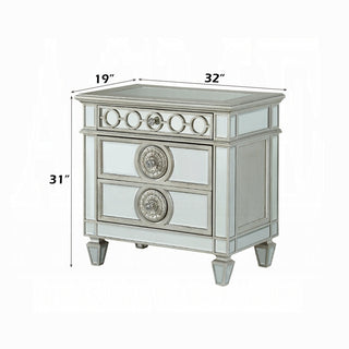 Sunvega Mirrored Finish Nightstand with 2 Storage Drawers and Wooden Frame