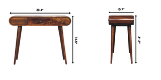 Sunvega Nordic Brown Chestnut Mirror Dressing Table with 2 Drawers and Storage Compartments
