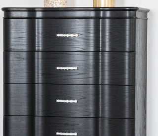 Sunvega Glam Modern Black Nightstand with Curved Front Panels and Turned Wood Leg