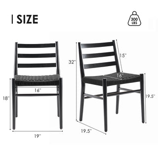 Sunvega Fully Assembled Wood Rattan Dining Chairs Set of Two with Woven Seat