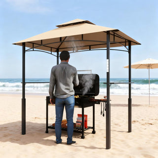 Sunvega Double Roof Grill Gazebo with Weather Resistant Canopy and Storage Shelves