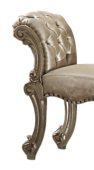 Sunvega Antique Pearl Finish PU Leather Vanity Stool with Button Tufted Back