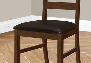 Sunvega Set of 2 Transitional Slat-Back Dining Chairs with Brown Leather Look Upholstery