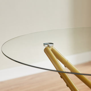 Sunvega Modern Glass Dining Table with Metal Legs for Kitchen Living Room Office