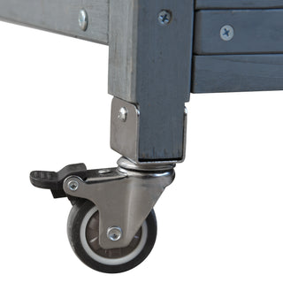 Sunvega Fir Wood Outdoor Potting Bench with Stainless Steel Top and Lockable Wheels