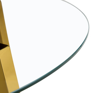 Sunvega Modern Minimalist Circular Transparent Tempered Glass Table with Golden Metal Legs
