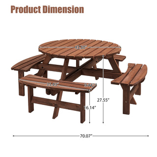 Sunvega Fir Wood Picnic Table with 2 Benches 75 Inch Dining Surface 2220lb Capacity