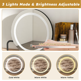 Sunvega White Makeup Vanity Table with LED Lights Power Outlet and 2 Drawers